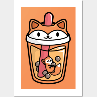 Bubble Tea with Cute Kawaii Fox Inside Posters and Art